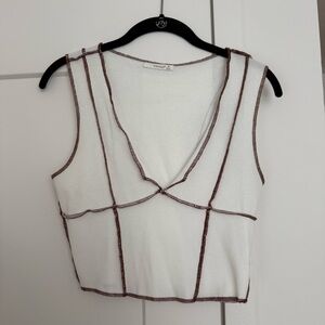 Timing White and Brown Trim Crop Top